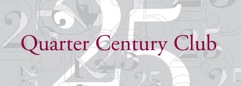 Quarter Century Club text over a stylized background.