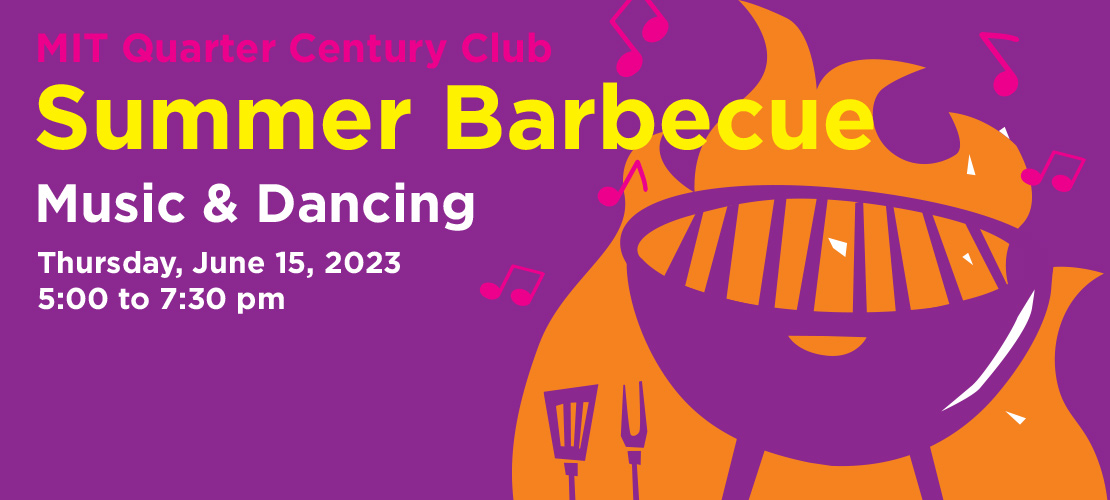 Summer Barbecue Invite with grill pictured; Music and Dancing; Thursday June 15, 2023; 5pm to 7:30pm